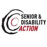 3 cocentric circles, the 2 outer ones in black and the inner circle in red. On the right are the words: "Senior & Disability Action"