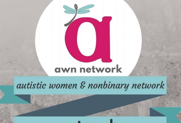 Image description: lower case letter ‘a’ in pink with a dragonfly on top of it and beneath it reads: “awn network.” There is a light turquoise banner going across underneath the letter ‘a’ in zig-zag with the words: “autistic women & nonbinary network awnnetwork.org”