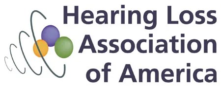 Image of a logo with the text: Hearing Loss Association of America. The logo is three spheres clustered together with a series of rings around the spheres.