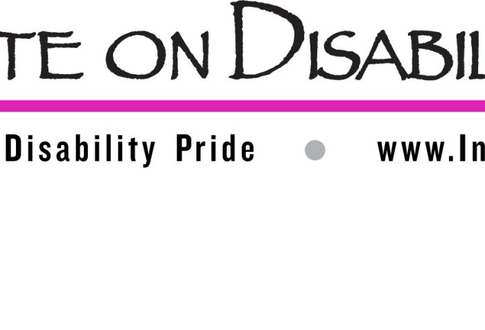 Logo with a wheelchair icon in magenta pink with a long horizontal line in the ams color. Above the line are the words: "Institute on Disability Culture" below the line says "Promoting Disability Pride www.InstituteOnDisabilityCulture.org"