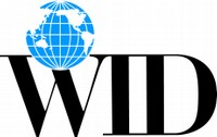 Logo for the World Institute on Disability: The letters 'WID' are capitalized and in black. Above the letter 'W' is an image of a globe.