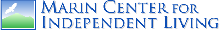Logo of a white bird against a blue sky and green background. Text says: Marin Center for Independent Living