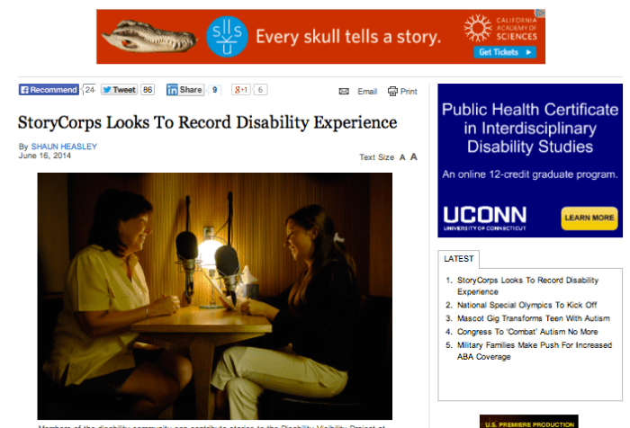 Screenshot of the Disability Scoop website with the headline from the story mentioned in this post.